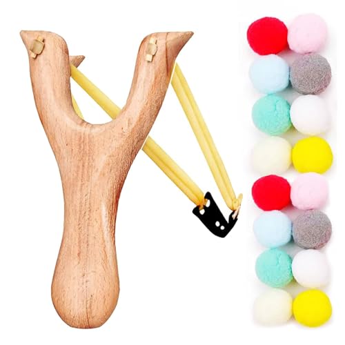 TownTop Steinschleuder Zwille Set, 20 weiche Bälle inklusive, Holz Steinschleuder & Zwille Set, Indoor/Outdoor Spielzeug