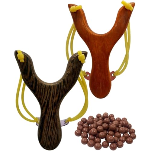 Luoyer® Steinschleuder Holz Zwille 2er Set Slingshot Holzschleudern mit starkem Doppelschlauch-Gummiband Schleuder Set inkl. Schleudermunition Tonkugeln Sportschleuder Natur Katapult für Outdoor